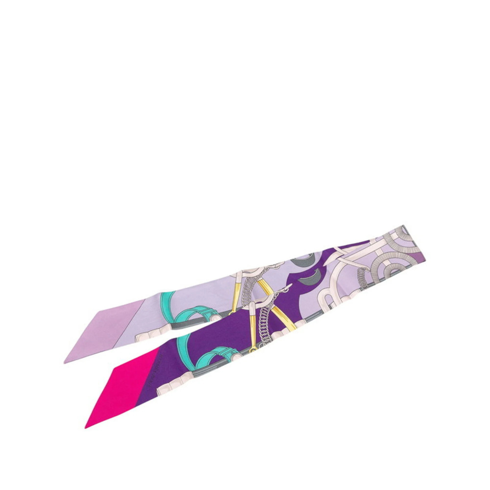Hermes Twilly Eperon d'or (Golden Spur) Scarf/Muffler, Purple Multicolor Silk...
